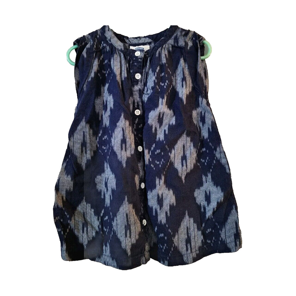 Old Navy Girls Tunic Top Size 2T Blue Sleeveless Button Down Woven Pleated